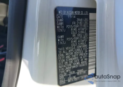 2015 Nissan Juke Sv from USA, damaged, VIN JN8AF5MR3FT503073